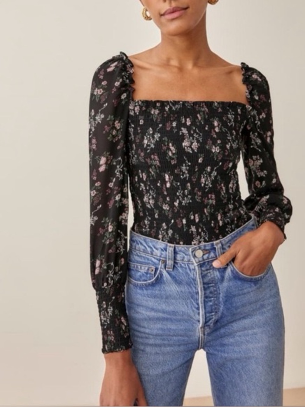 Reformation Smocked Pinto Jolene Top